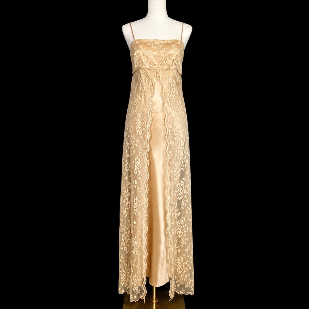 Vintage Y2K Ethereal Lace Overlay Fairy Maxi Dress Size L Bridgerton Regal Prom